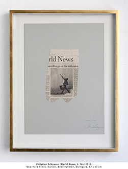 World News-06 Christian Schnurer  World News, 6. Mai 2010, New York Times, Karton, Bilderrahmen, Blattgold, 52 x 67 cm 