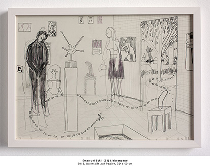 Emanuel Eckl  (Z1) Liebesszene 2013, Buntstift auf Papier, 30 x 40 cm 