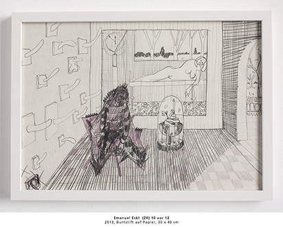 Emanuel Eckl  (Z4) 10 vor 12 2013, Buntstift auf Papier, 30 x 40 cm 