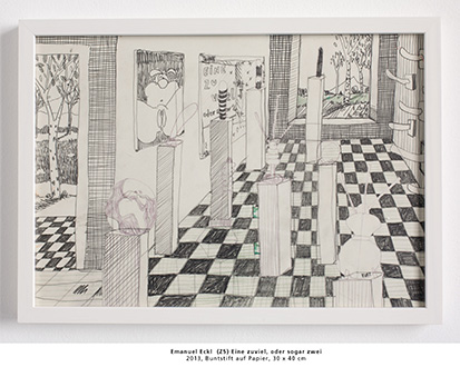 Emanuel Eckl  (Z5) Eine zuviel, oder sogar zwei 2013, Buntstift auf Papier, 30 x 40 cm 