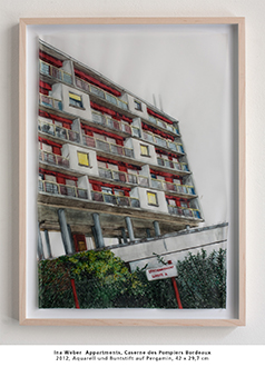 Ina Weber  Appartments, Caserne des Pompiers Bordeaux 2012, Aquarell und Buntstift auf Pergamin, 42 x 29,7 cm 