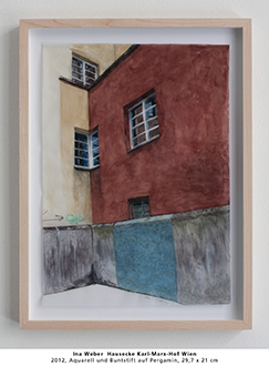 Ina Weber  Hausecke Karl-Marx-Hof Wien 2012, Aquarell und Buntstift auf Pergamin, 29,7 x 21 cm 
