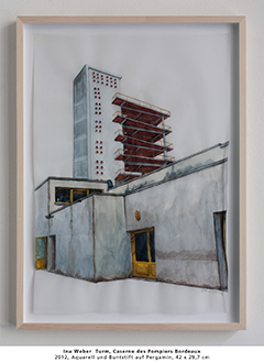 Ina Weber  Turm, Caserne des Pompiers Bordeaux 2012, Aquarell und Buntstift auf Pergamin, 42 x 29,7 cm 