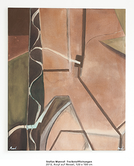 Stefan Mannel  Treibstoffleitungen, 2013, Acryl auf Nessel, 120 x 100 cm
