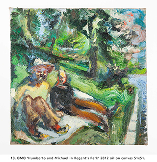 OMO ‘Humberto and Michael in Regent’s Park’ 2012 oil on canvas 51x51. 