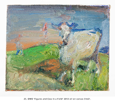 OMO Figures and Cow in a Field 2012 oil on canvas 51x61.