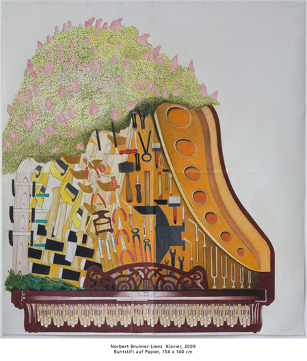 Norbert Brunner-Lienz Klavier, 2009, Buntstift auf Papier, 154 x 140 cm