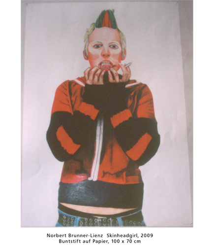 Norbert Brunner-Lienz Skinheadgirl, 2009, Buntstift auf Papier, 100 x 70 cm