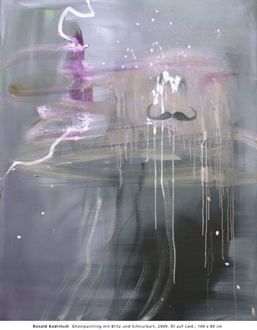  2010_blitzbart: Ronald Kodritsch  Ghostpainting mit Blitz und Schnurrbart, 2009, l auf Lwd., 100 x 80 cm