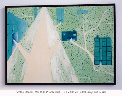 Stefan Mannel, Wandbild (Stadtansicht), 71 x 100 cm, 2010, Acryl auf Nessel