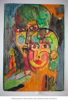 Thomas Schroeren  Vater und Sohn, 2011, Gouache auf Holz, 78 x 54,5 cm